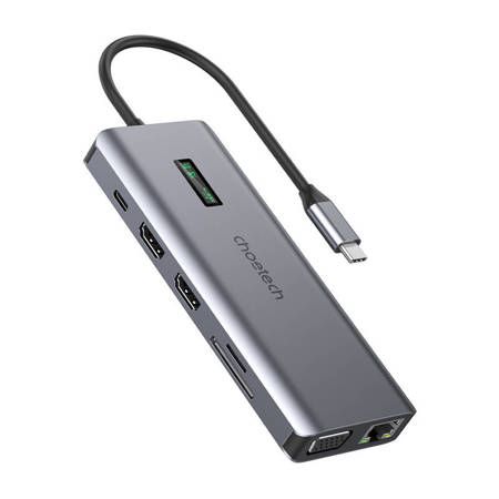 Adapter 12 az 1-ben Choetech HUB-M26 USB-C USB-C+ USB-A+ HDMI+ VGA+ AUX+ SD+ TF (szürke)